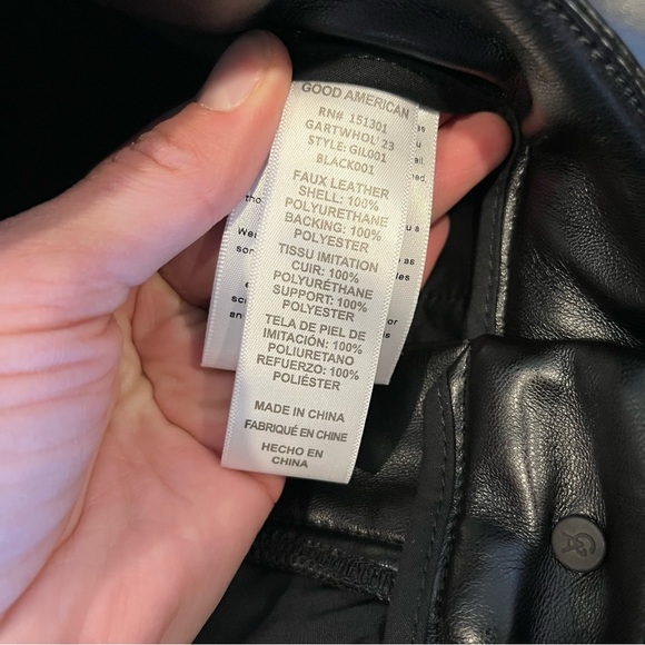 Good American Good Icon Faux Leather Pants Straight Leg Black Womens Size 10 - Picture 9 of 10